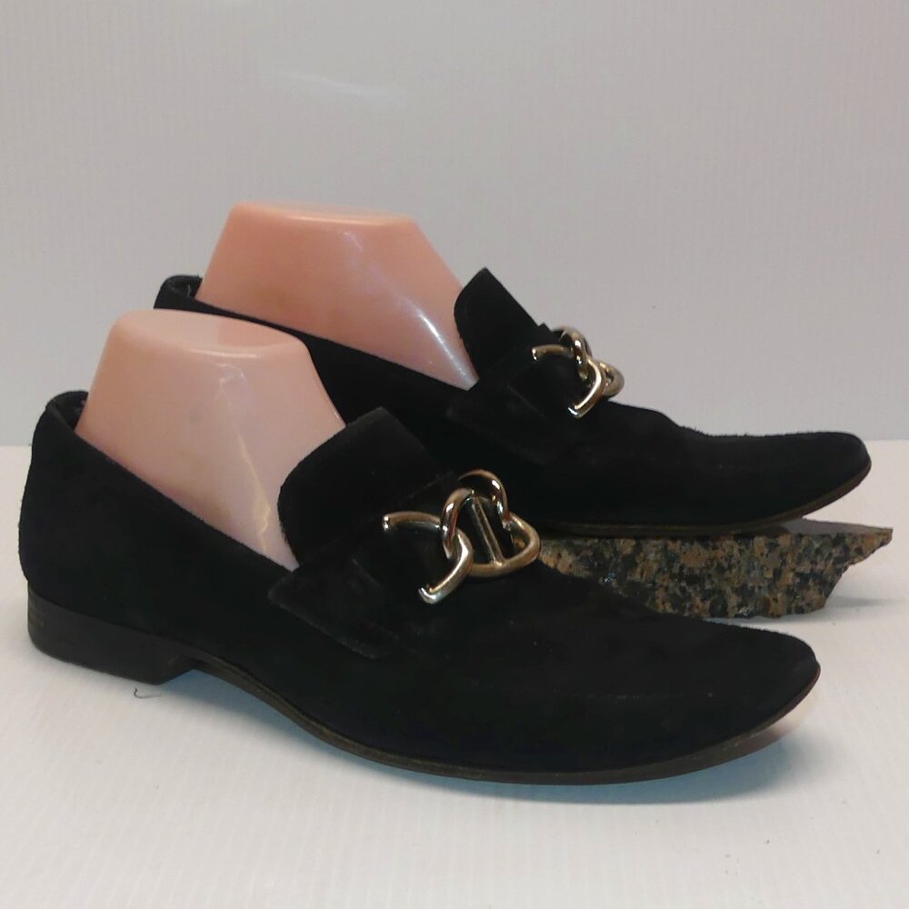 Men's Vintage Prada authentic metal link black suede loafers sz UK 6 US 7